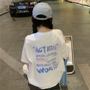 Áo Thun In Chữ Action Áo Thun Tay Lỡ Form Rộng Unisex